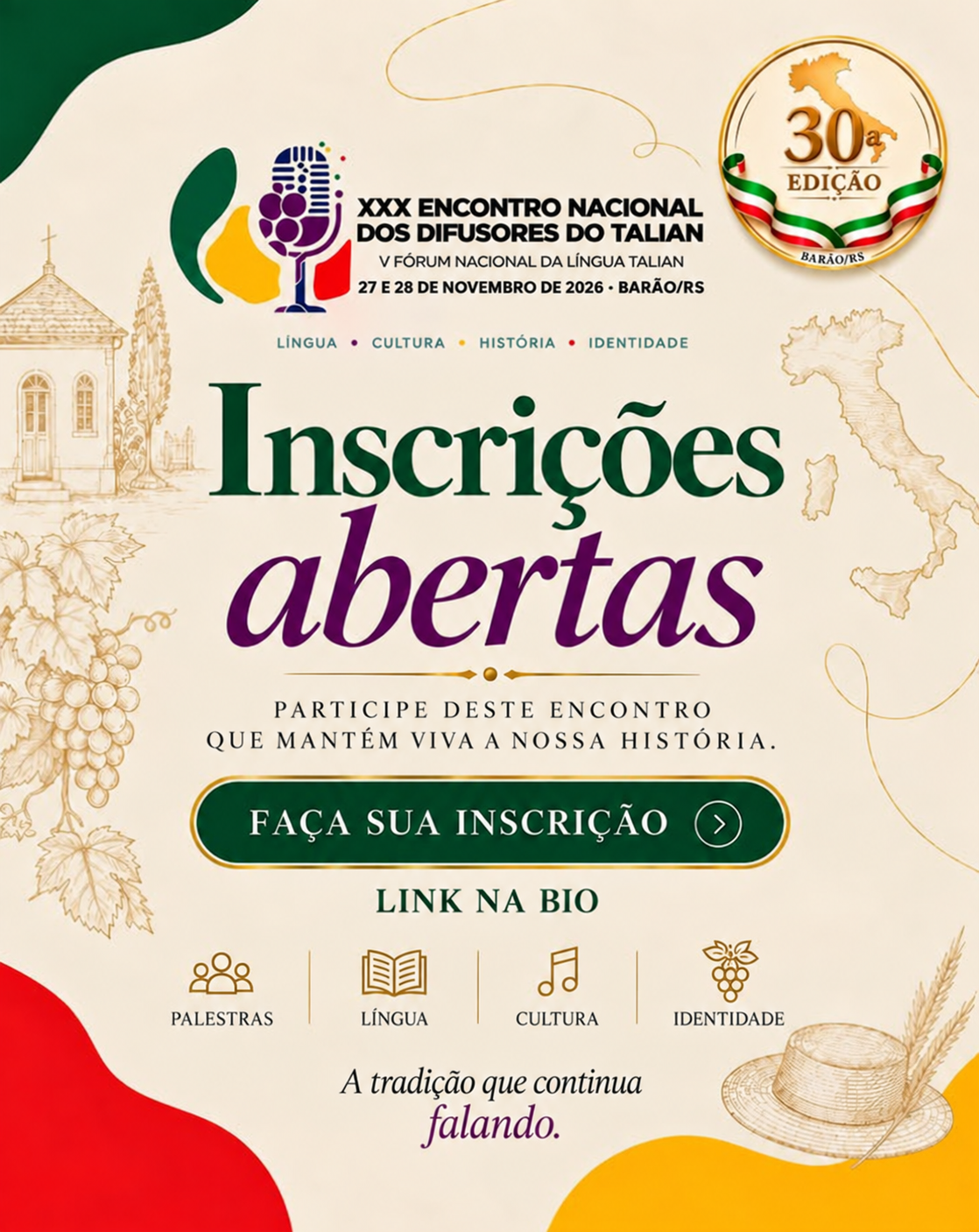 Encontro nacional do talian abre inscrições e divulga programação em Barão